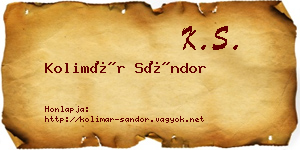 Kolimár Sándor névjegykártya
